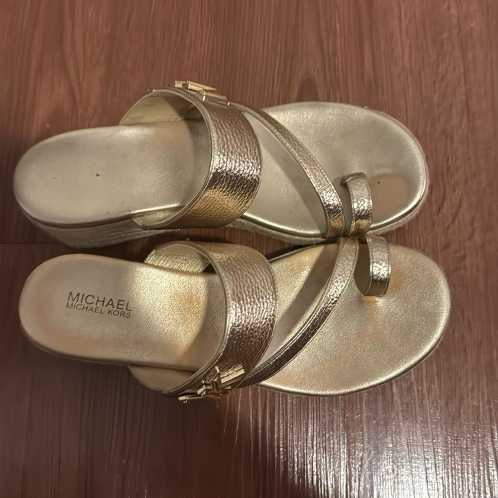 Michael Kors Women's Jilly Espadrille Platform Wedge Sandals gold 7.5